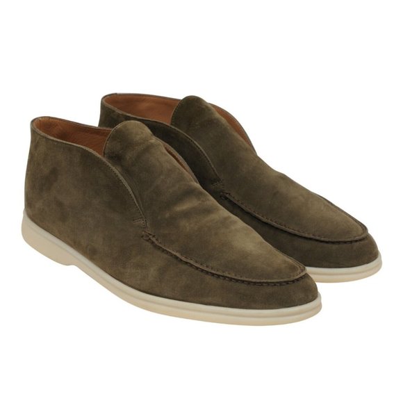 Loro Piana Men Open Walks US11 44  Olive Green Suede Slip On Chukkas Ankle Boots - Picture 1 of 12